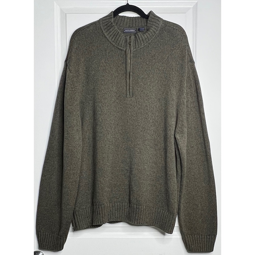 Saddlebred Mens XXL Quarter Zip Sweater Olive Green 100% Cotton Mock Neck